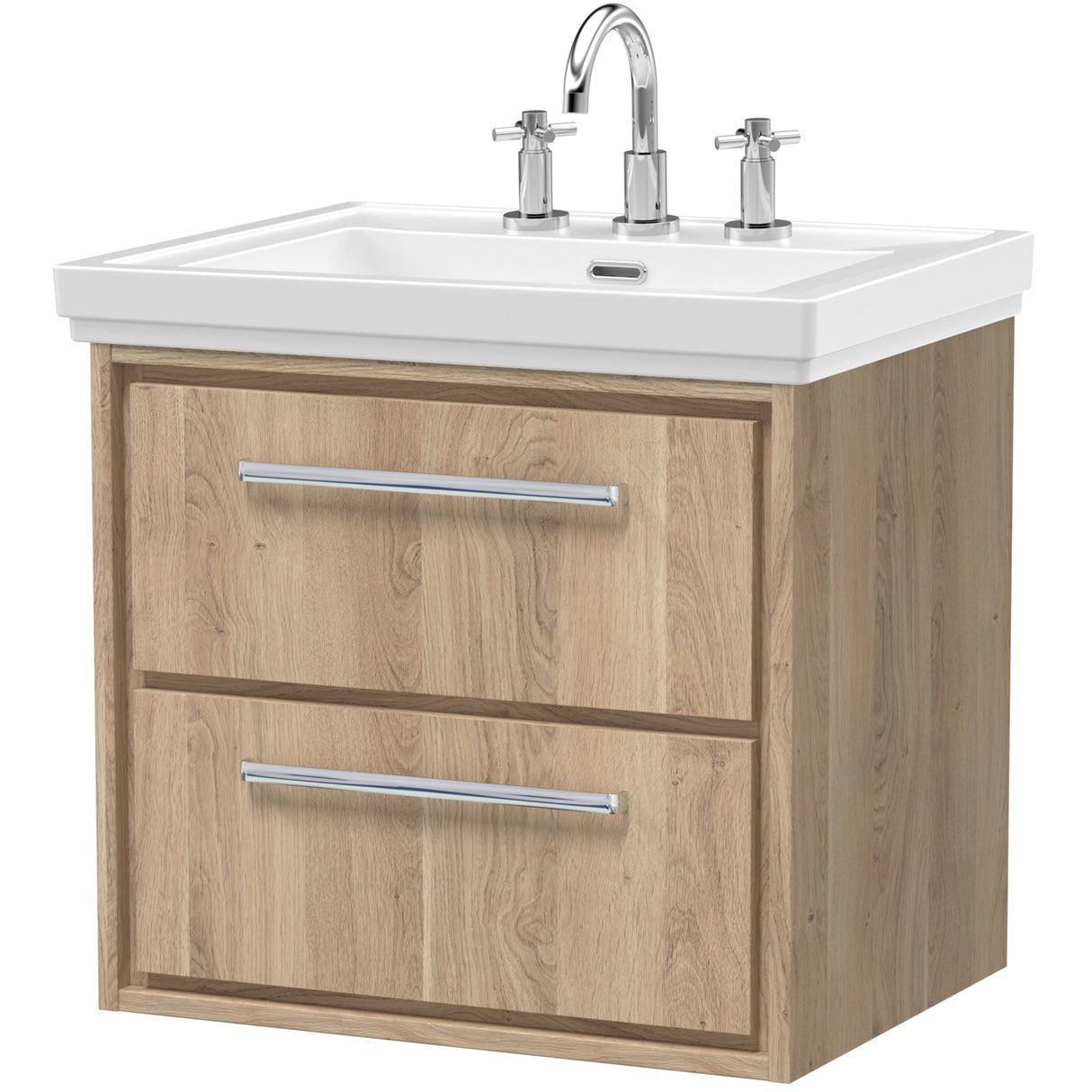 Hudson Reed Lille 600mm Wall Hung 2 Drawer Vanity Unit & Basin Bleached Oak LIL3024B