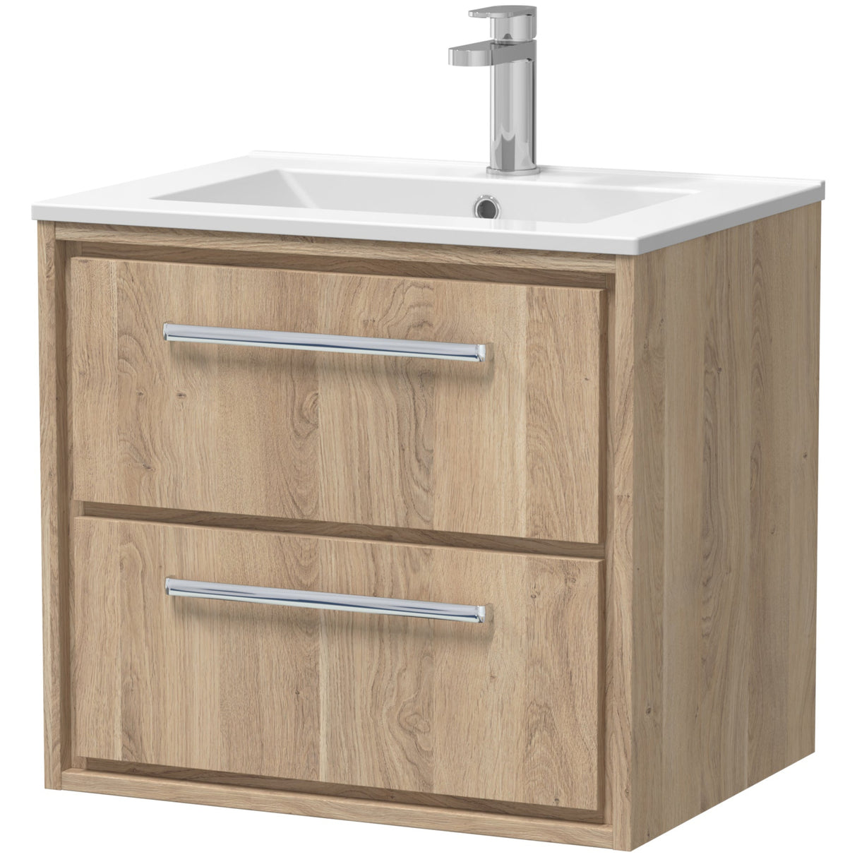 Hudson Reed Lille 600mm Wall Hung 2 Drawer Vanity Unit & Basin Bleached Oak LIL3024C