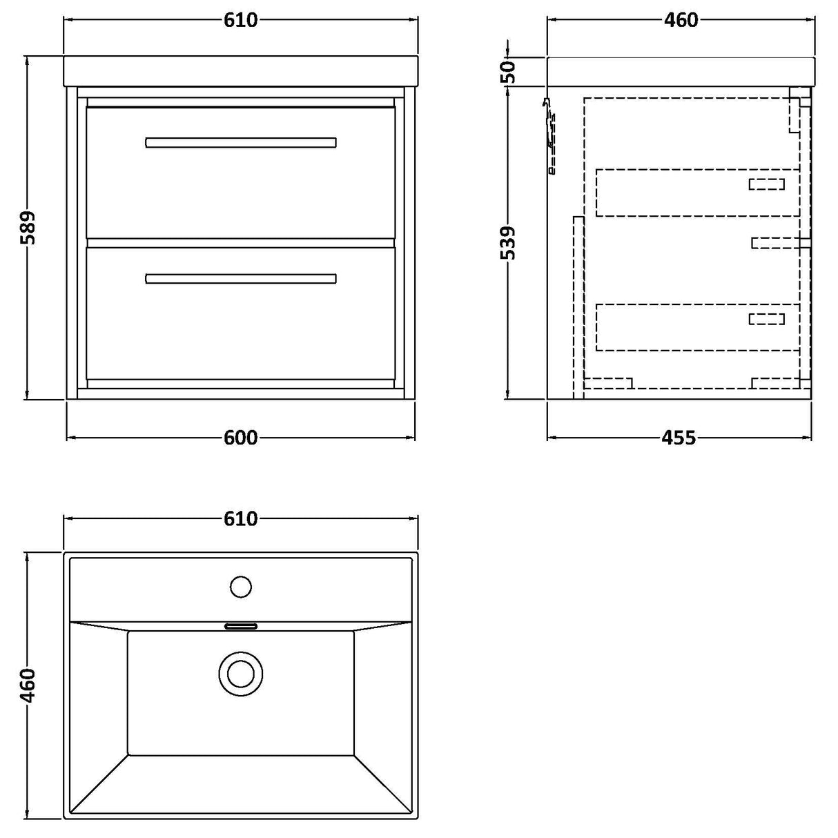 Hudson Reed Lille 600mm Wall Hung 2 Drawer Vanity Unit & Basin Bleached Oak LIL3024E LD
