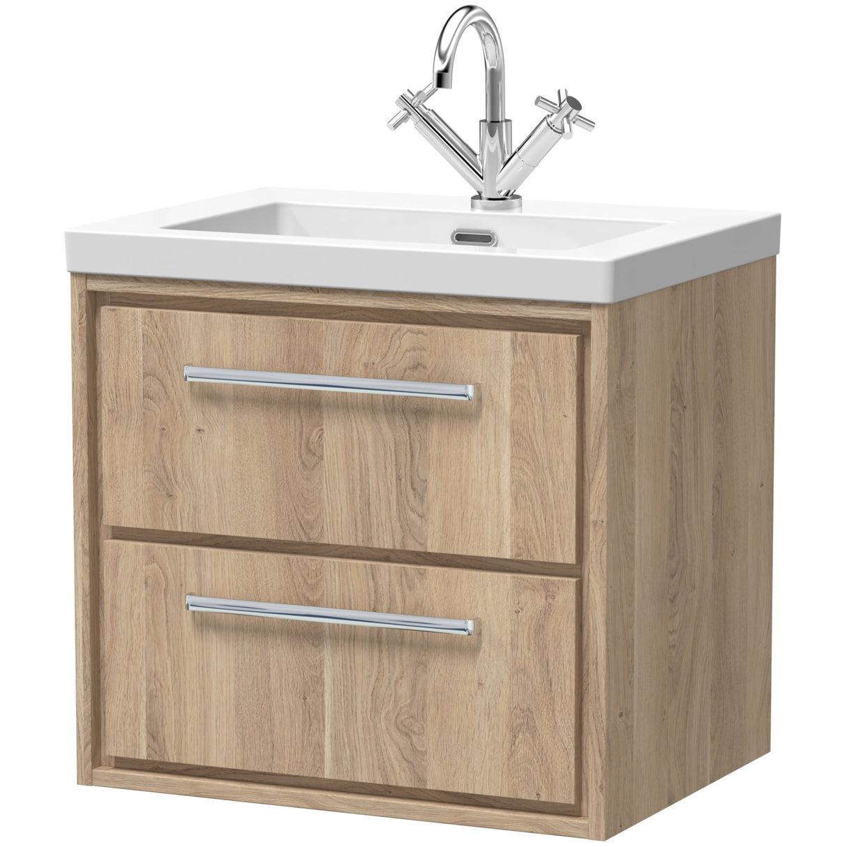 Hudson Reed Lille 600mm Wall Hung 2 Drawer Vanity Unit & Basin Bleached Oak LIL3024L