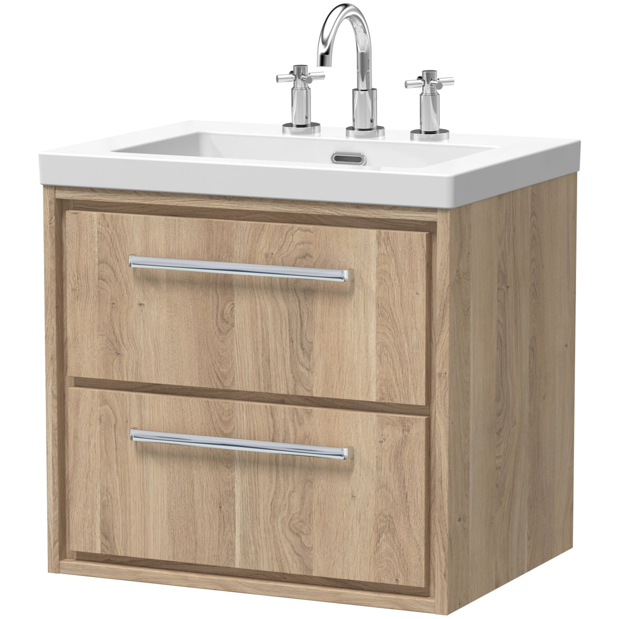 Hudson Reed Lille 600mm Wall Hung 2 Drawer Vanity Unit & Basin Bleached Oak LIL3024M