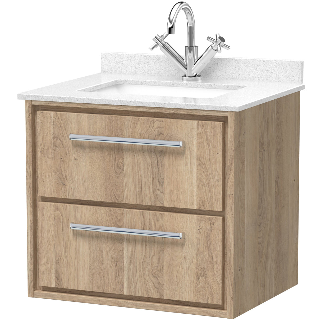 Hudson Reed Lille 600mm Wall Hung 2 Drawer Vanity Unit & Basin Bleached Oak LIL3024WS1