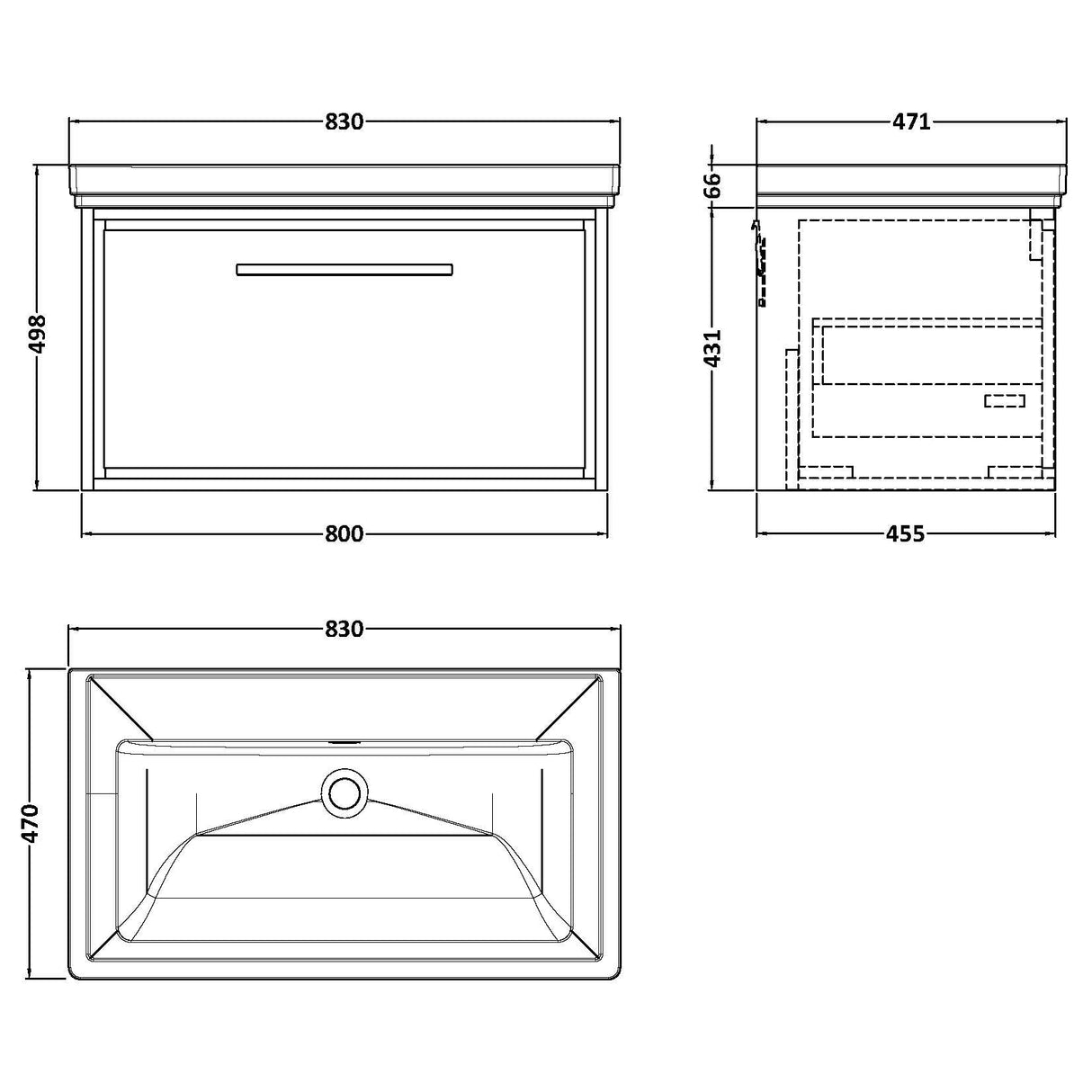 Hudson Reed Lille 800mm Wall Hung 1 Drawer Vanity Unit & Basin Bleached Oak LIL3025H LD