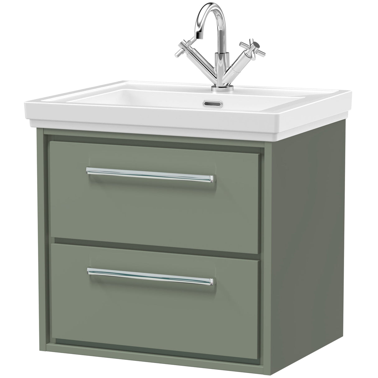 Hudson Reed Lille 600mm Wall Hung 2 Drawer Vanity Unit & Basin Fern Green LIL3124A