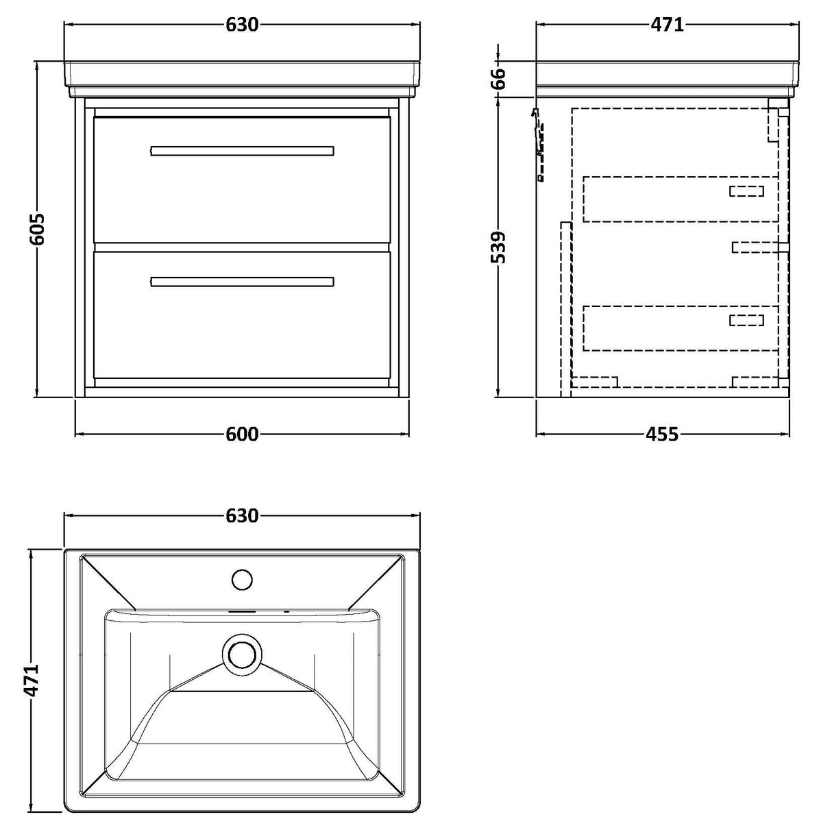 Hudson Reed Lille 600mm Wall Hung 2 Drawer Vanity Unit & Basin Fern Green LIL3124A LD