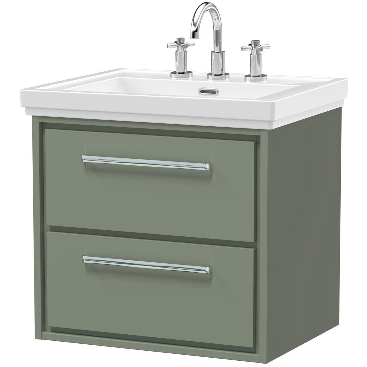 Hudson Reed Lille 600mm Wall Hung 2 Drawer Vanity Unit & Basin Fern Green LIL3124B