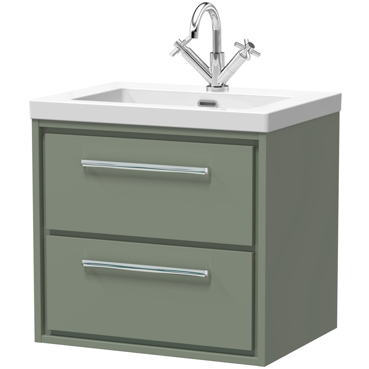 Hudson Reed Lille 600mm Wall Hung 2 Drawer Vanity Unit & Basin Fern Green LIL3124L