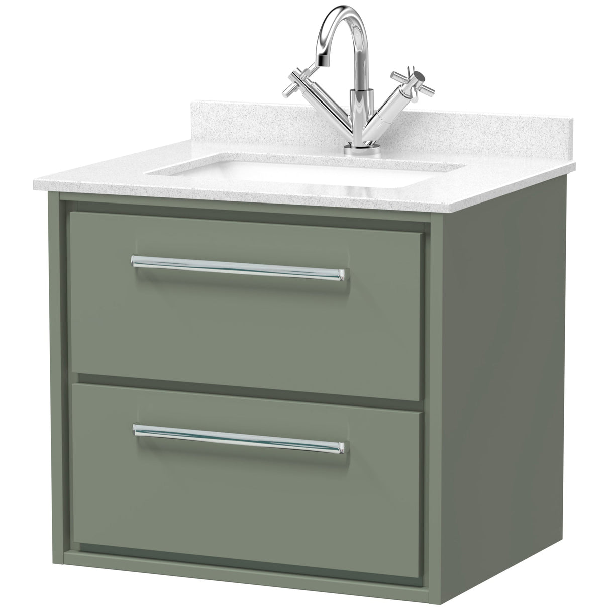 Hudson Reed Lille 600mm Wall Hung 2 Drawer Vanity Unit & Basin Fern Green LIL3124WS1
