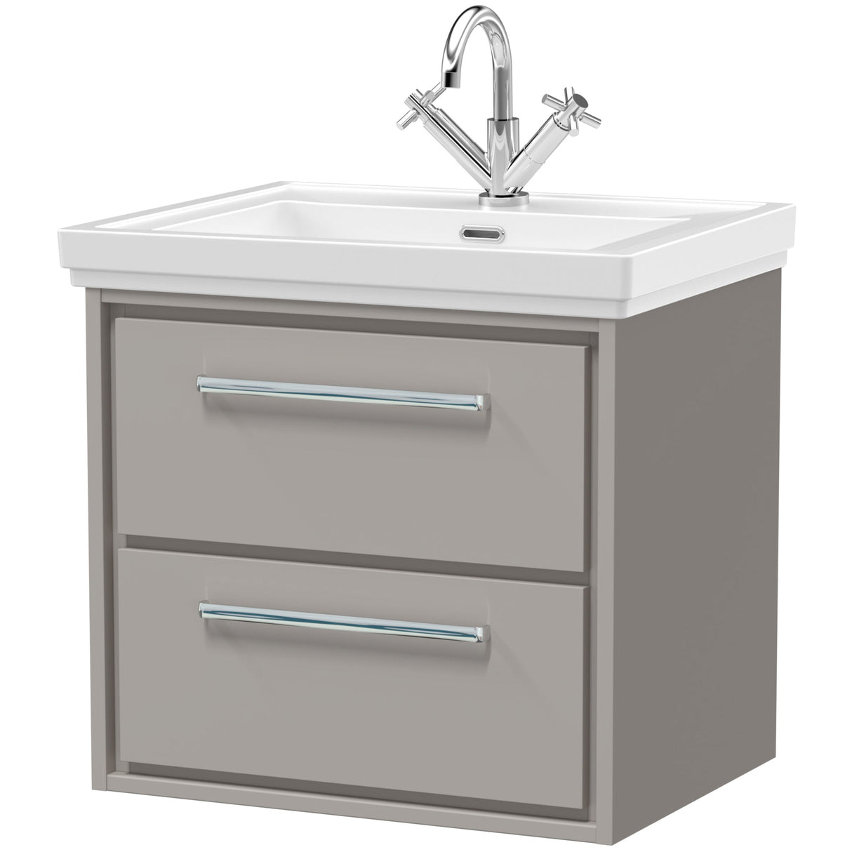 Hudson Reed Lille 600mm Wall Hung 2 Drawer Vanity Unit & Basin Pebble Grey LIL3224A