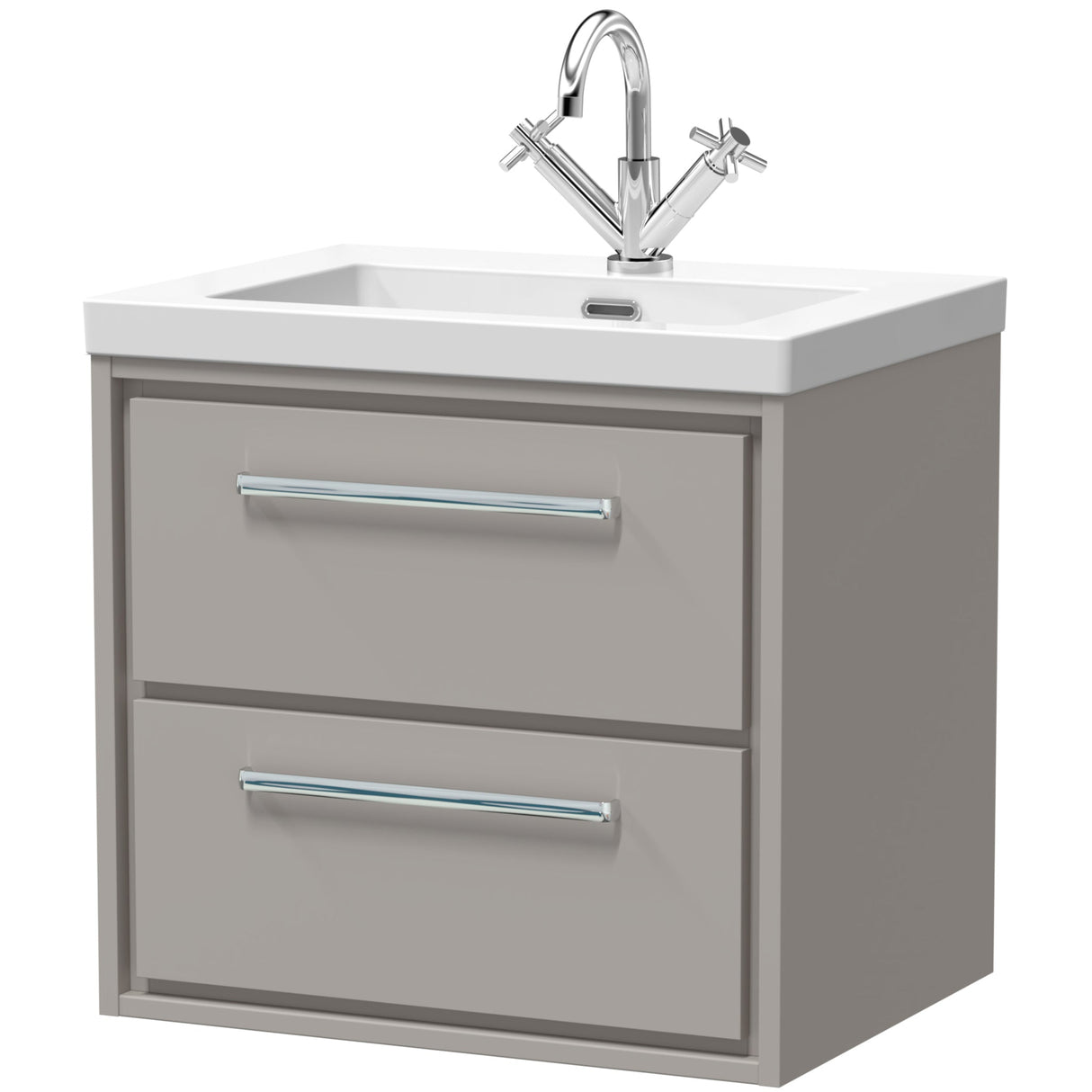 Hudson Reed Lille 600mm Wall Hung 2 Drawer Vanity Unit & Basin Pebble Grey LIL3224L