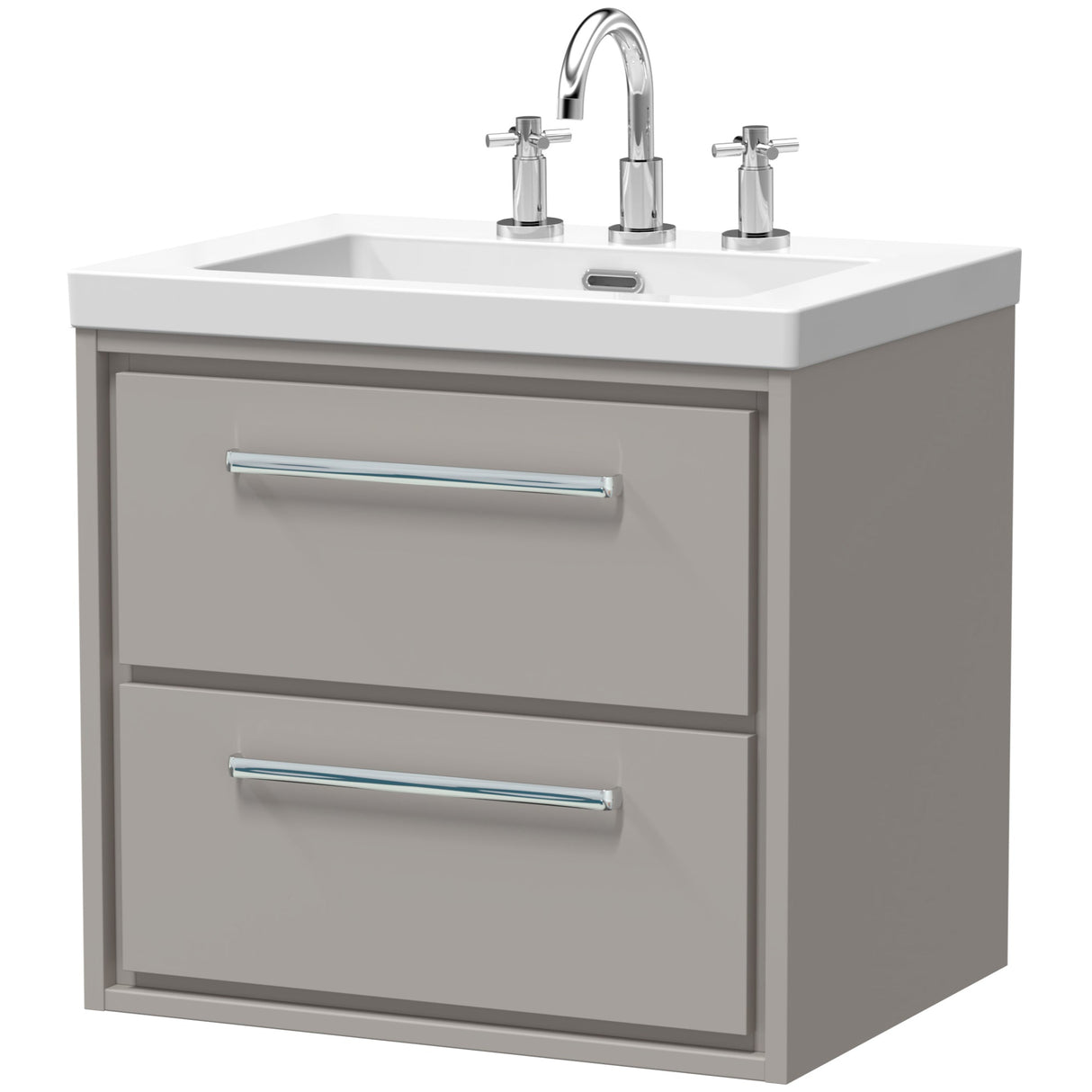 Hudson Reed Lille 600mm Wall Hung 2 Drawer Vanity Unit & Basin Pebble Grey LIL3224M