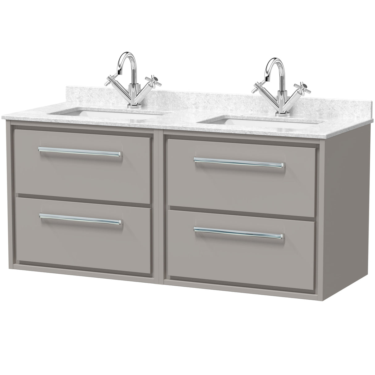 Hudson Reed Lille 1200mm Wall Hung Double Vanity Unit & Basin, 4 Drawers Pebble Grey LIL3224WS2