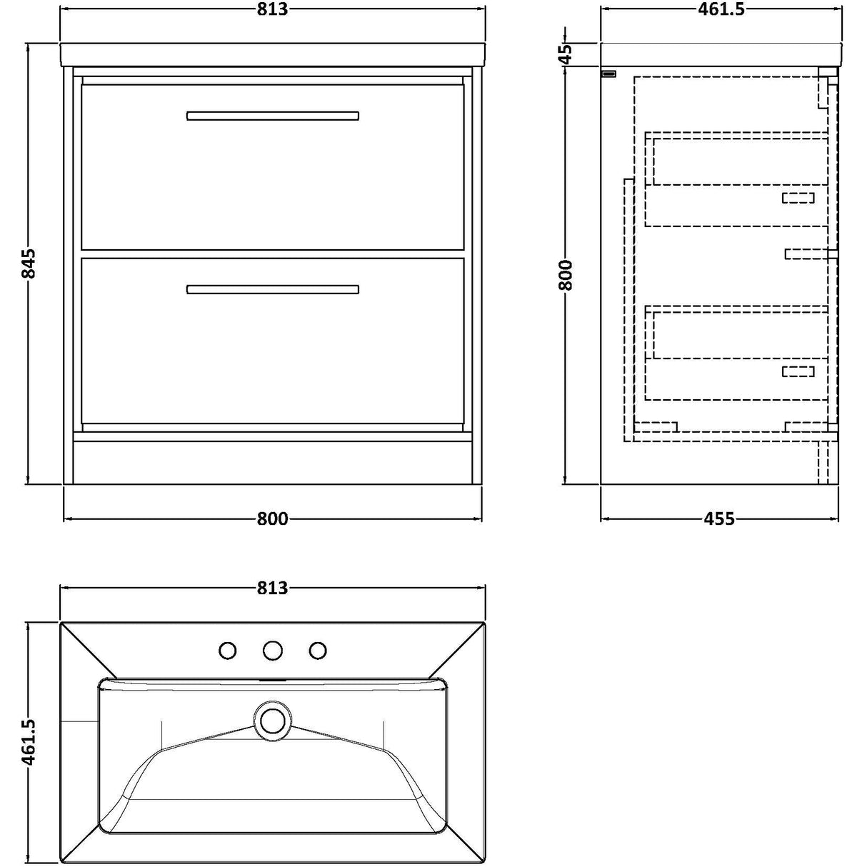 Hudson Reed Lille 800mm Freestanding 2 Drawer Vanity Unit & Basin Pebble Grey LIL3235M LD