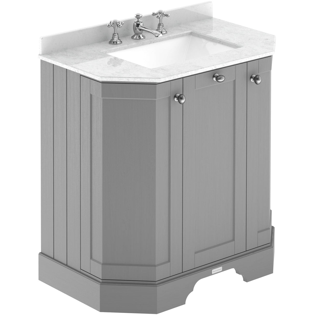 Old London 750mm Angled Freestanding Vanity Unit & Basin, Square Bowl, 3 Door Storm Grey LOF214