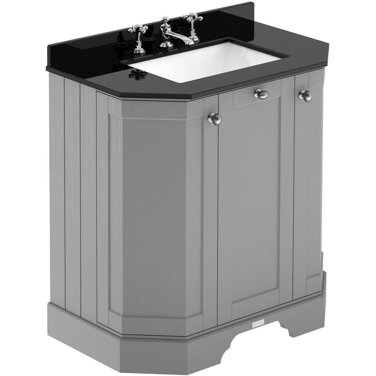 Old London 750mm Angled Freestanding Vanity Unit & Basin, Square Bowl, 3 Door Storm Grey LOF215