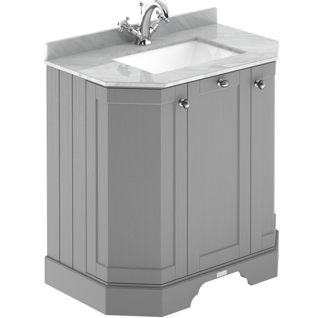 Old London 750mm Angled Freestanding Vanity Unit & Basin, Square Bowl, 3 Door Storm Grey LOF216