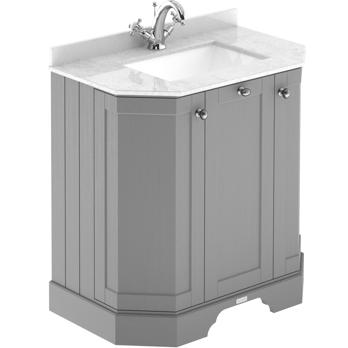 Old London 750mm Angled Freestanding Vanity Unit & Basin, Square Bowl, 3 Door Storm Grey LOF217