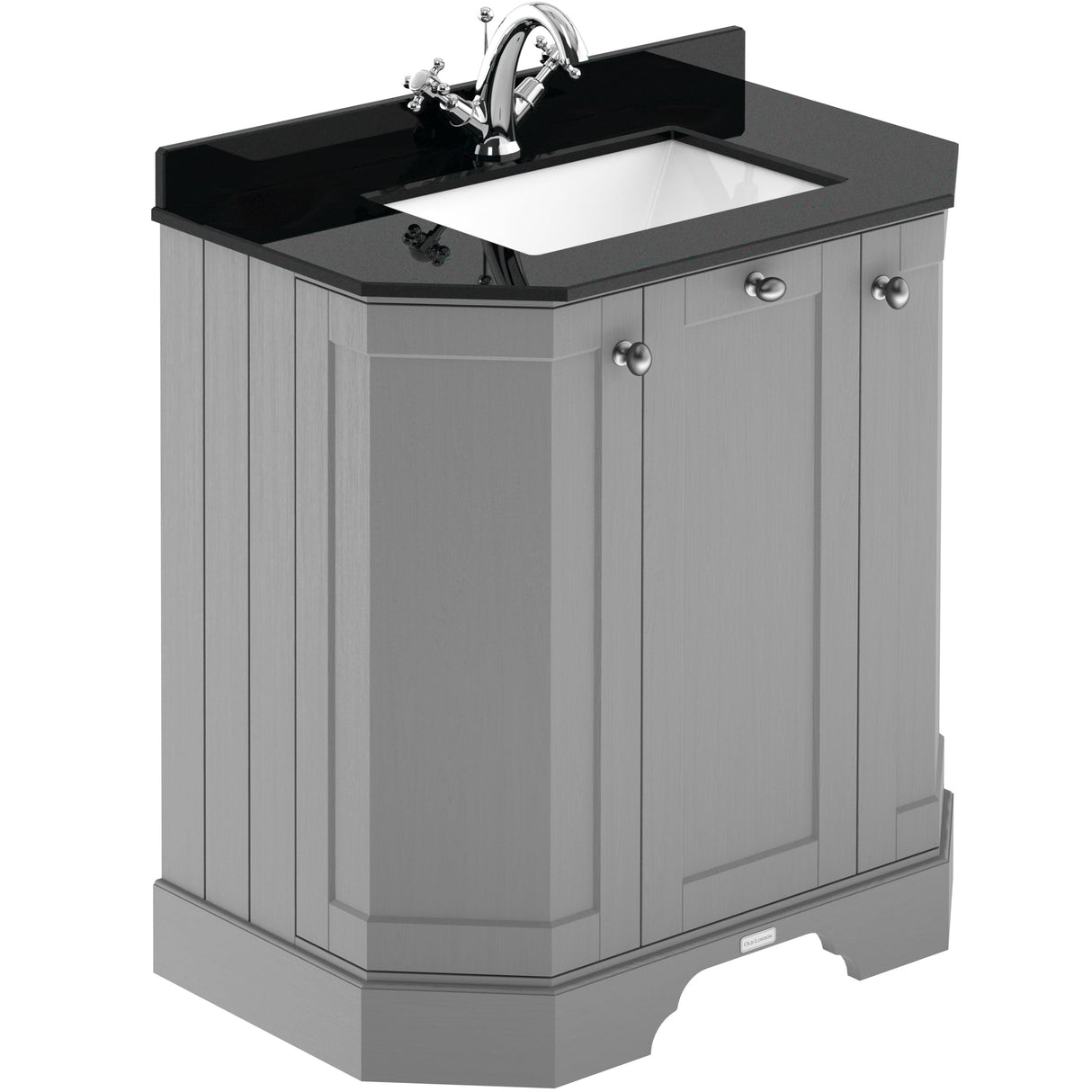 Old London 750mm Angled Freestanding Vanity Unit & Basin, Square Bowl, 3 Door Storm Grey LOF218