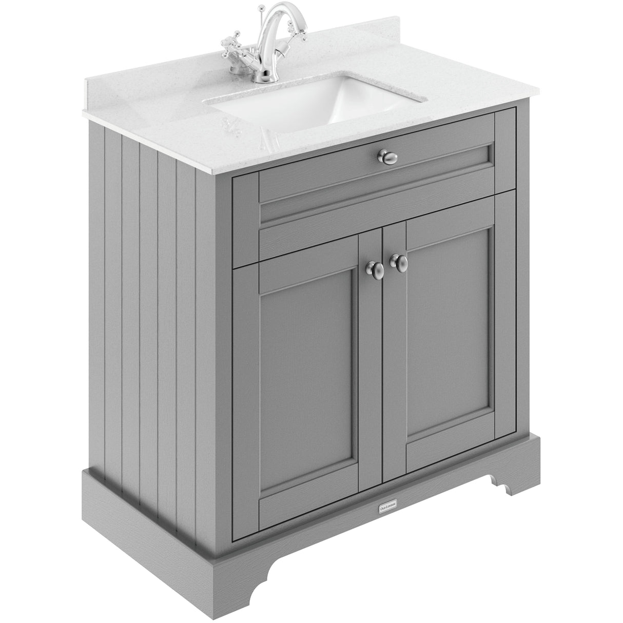 Old London 800mm Freestanding Vanity Unit & Basin, White Marble Top, Square Bowl, 2 Door Storm Grey LOF228S