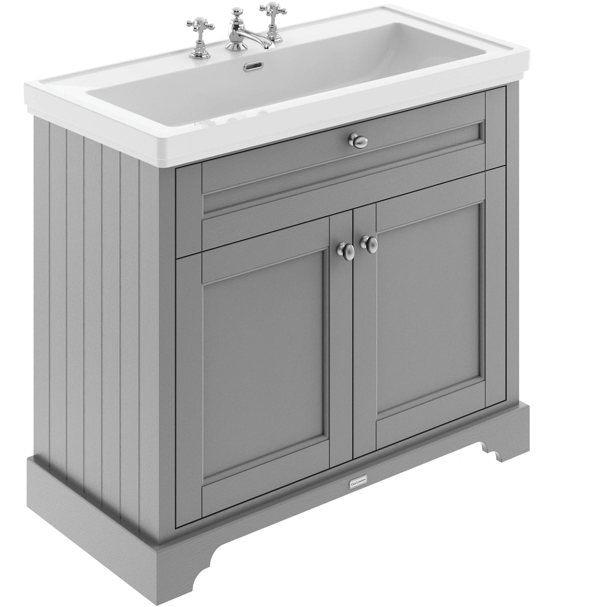 Old London 1000mm Freestanding Vanity Unit & Basin, 2 Door Storm Grey LOF238