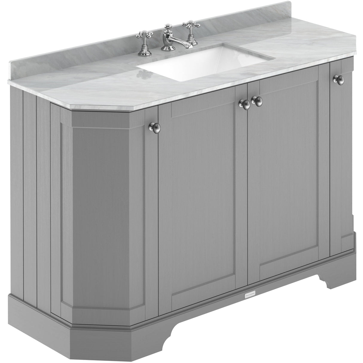 Old London 1200mm Angled Freestanding Vanity Unit & Basin, Square Bowl, 4 Door Storm Grey LOF257