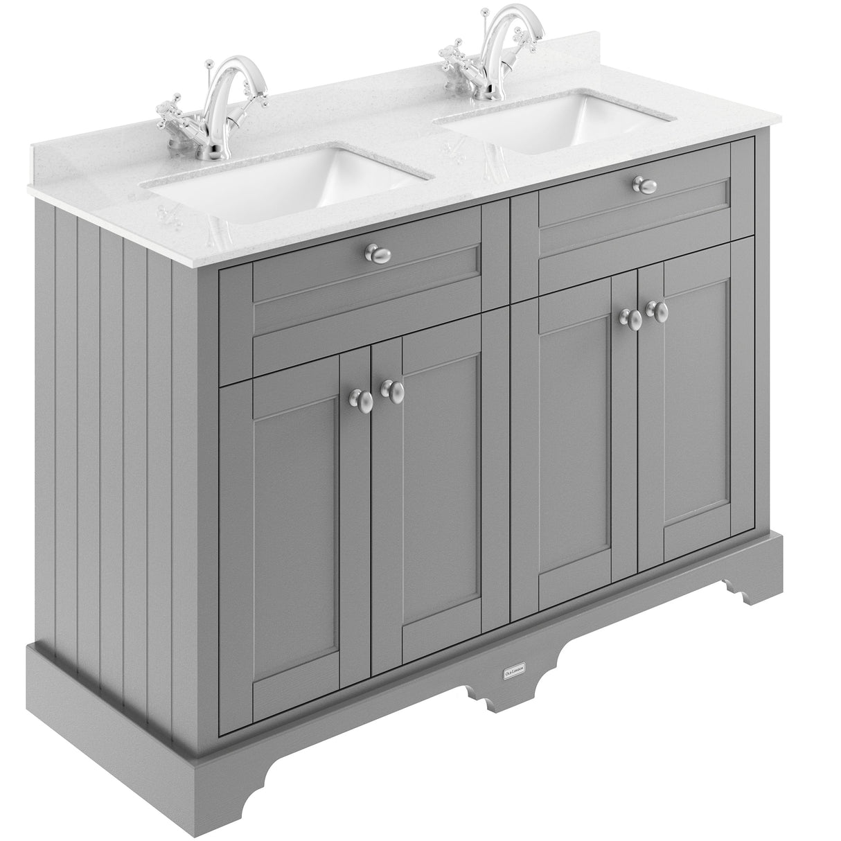 Old London 1200mm Freestanding Vanity Unit & Basin, White Marble Top, Square Bowl, 4 Door Storm Grey LOF264S