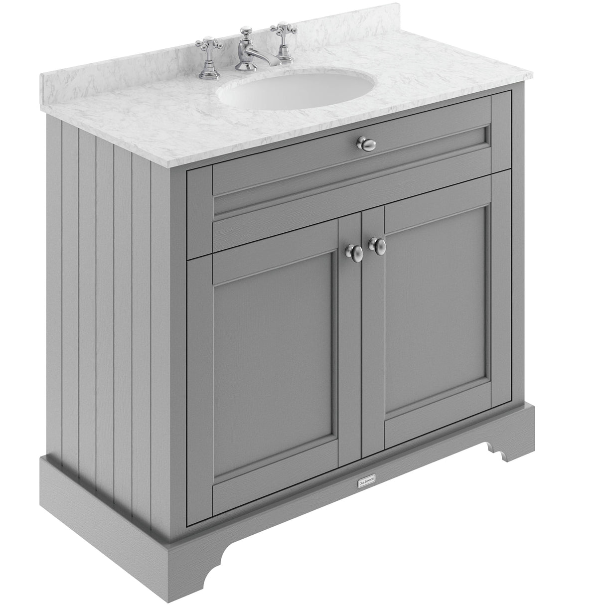 Old London 1000mm Freestanding Vanity Unit & Basin, Round Bowl, 2 Door Storm Grey LOF276