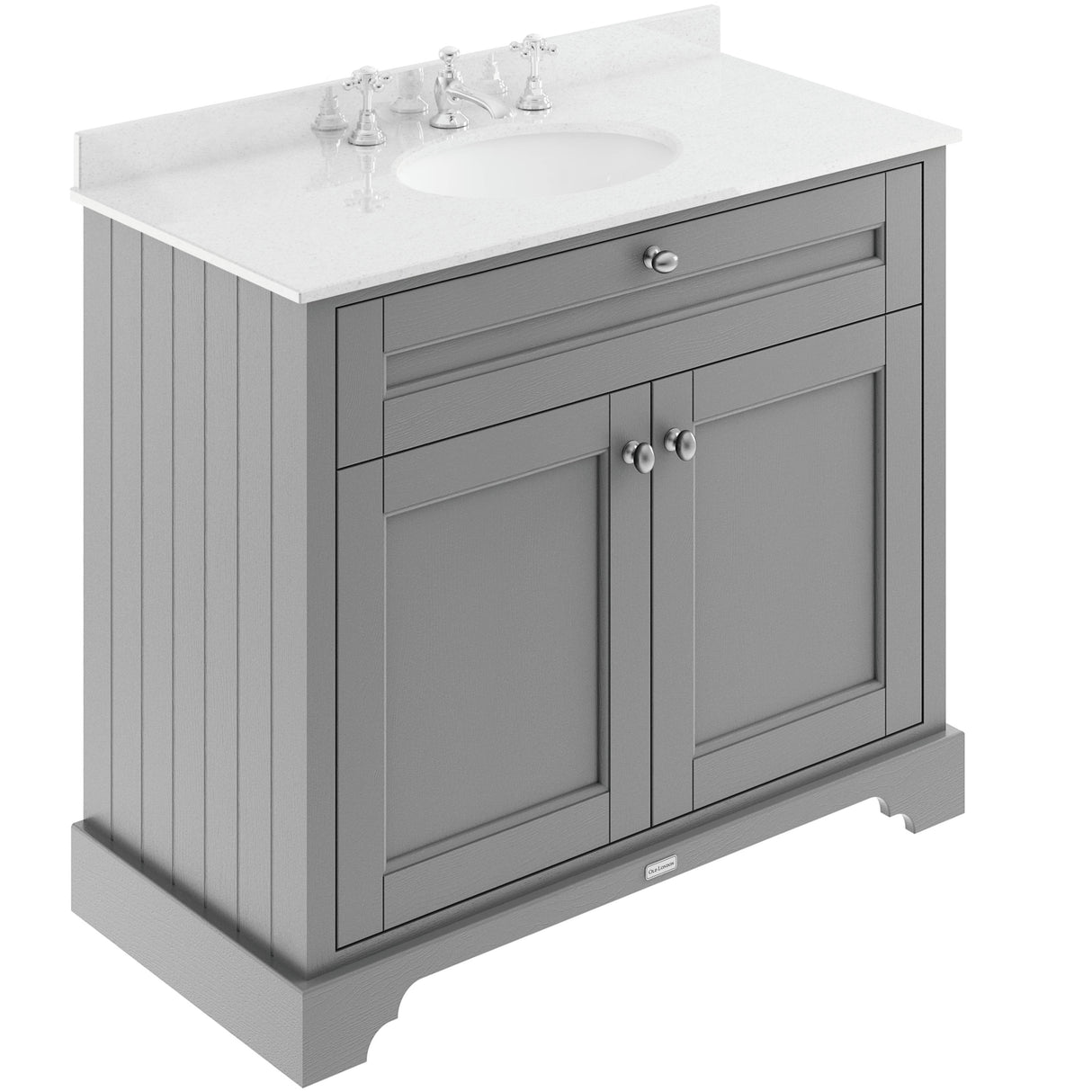 Old London 1000mm Freestanding Vanity Unit & Basin, Round Bowl, 2 Door Storm Grey LOF280