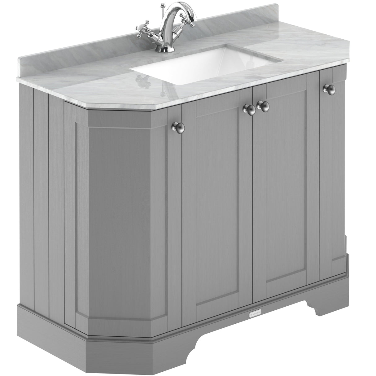 Old London 1000mm Angled Freestanding Vanity Unit & Basin, Square Bowl, 4 Door Storm Grey LOF284