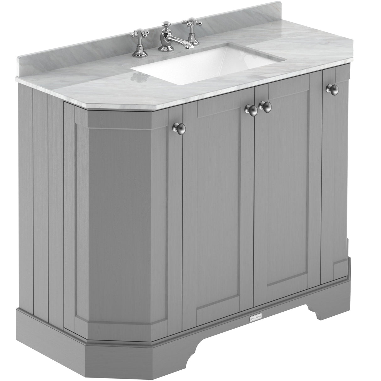 Old London 1000mm Angled Freestanding Vanity Unit & Basin, Square Bowl, 4 Door Storm Grey LOF287