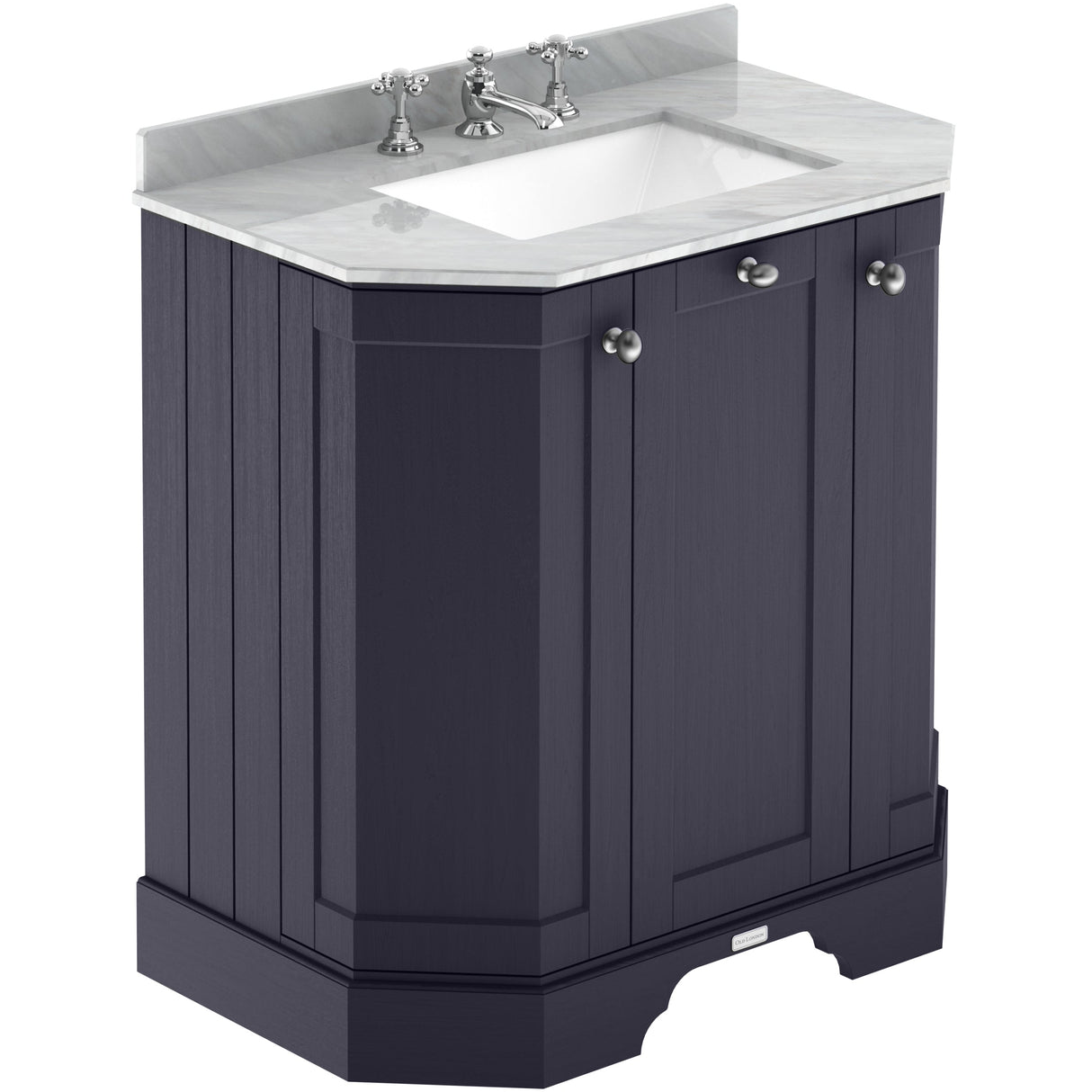 Old London 750mm Angled Freestanding Vanity Unit & Basin, Square Bowl, 3 Door Twilight Blue LOF313