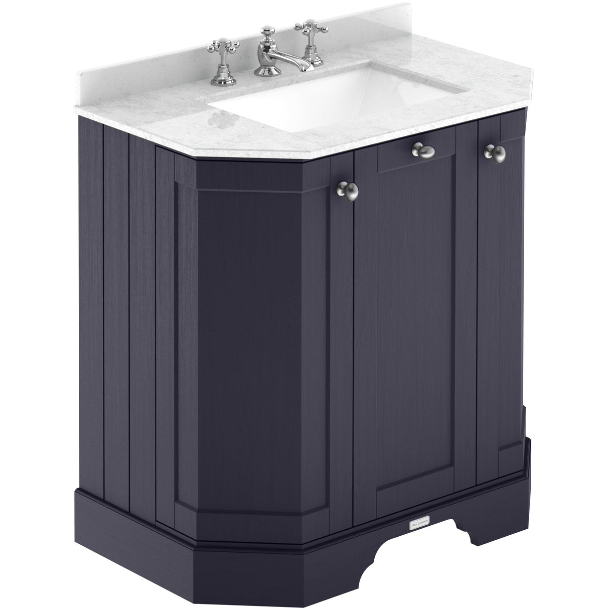 Old London 750mm Angled Freestanding Vanity Unit & Basin, Square Bowl, 3 Door Twilight Blue LOF314