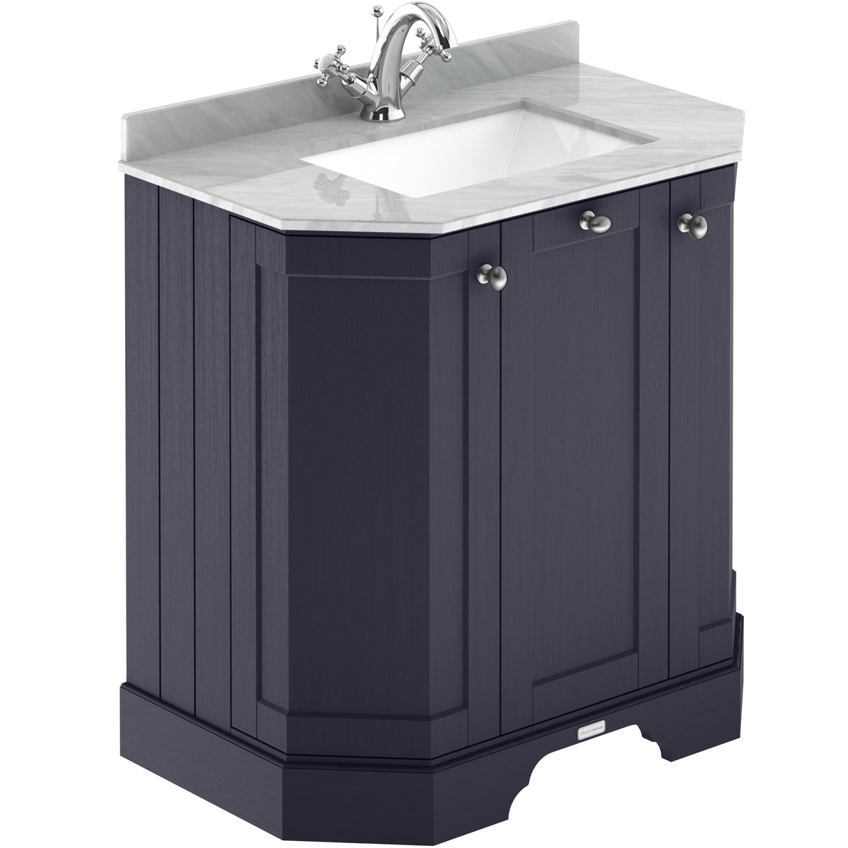 Old London 750mm Angled Freestanding Vanity Unit & Basin, Square Bowl, 3 Door Twilight Blue LOF316