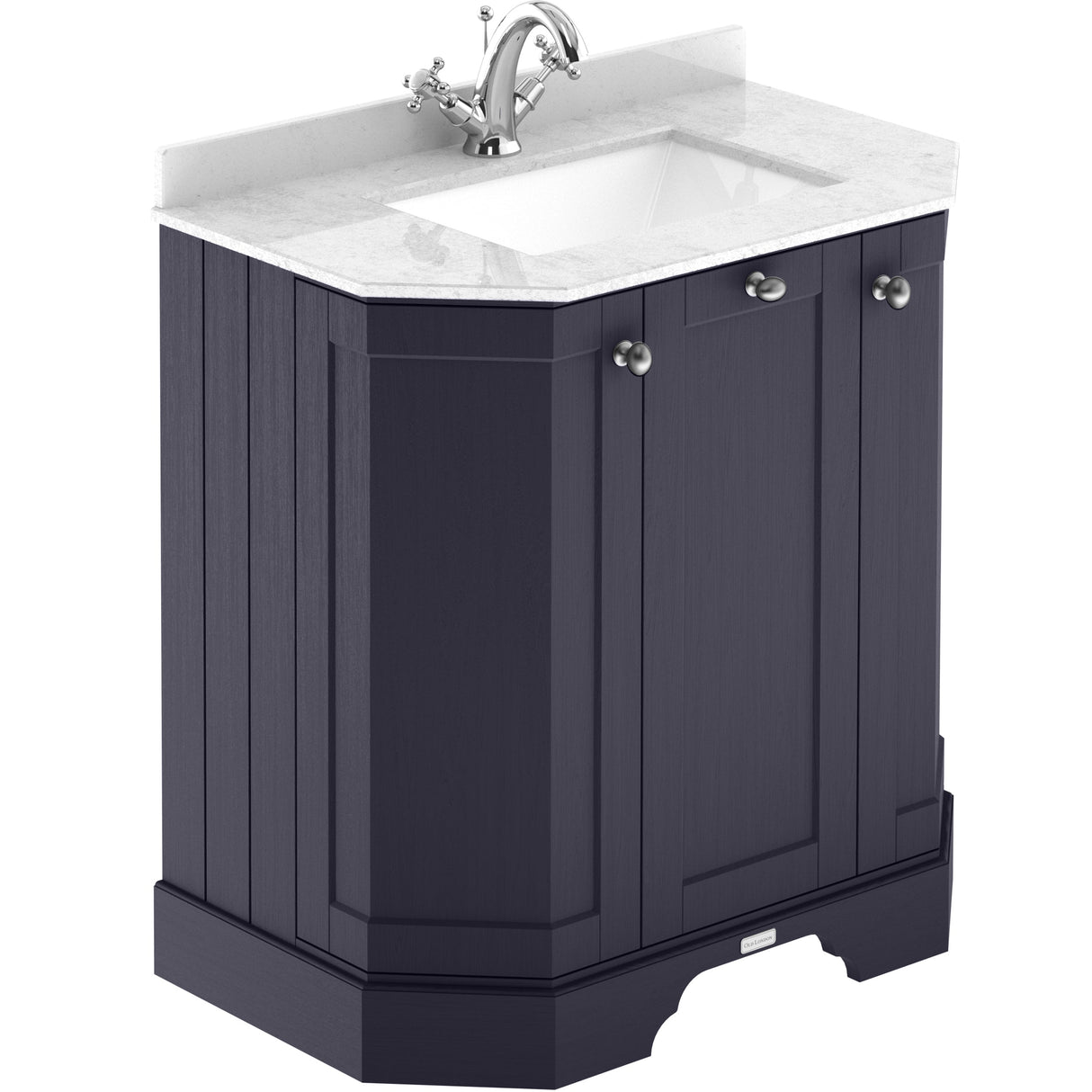 Old London 750mm Angled Freestanding Vanity Unit & Basin, Square Bowl, 3 Door Twilight Blue LOF317