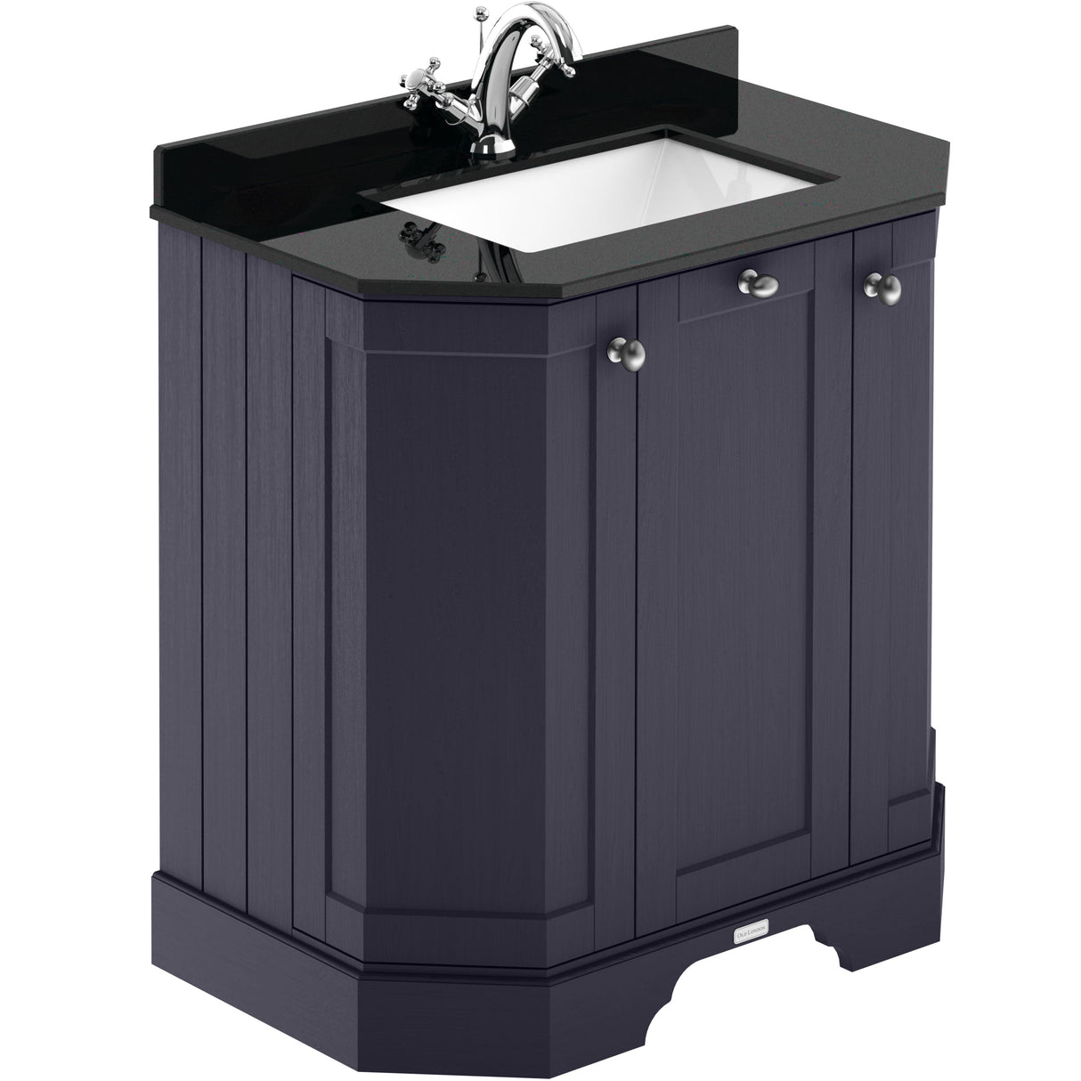 Old London 750mm Angled Freestanding Vanity Unit & Basin, Square Bowl, 3 Door Twilight Blue LOF318