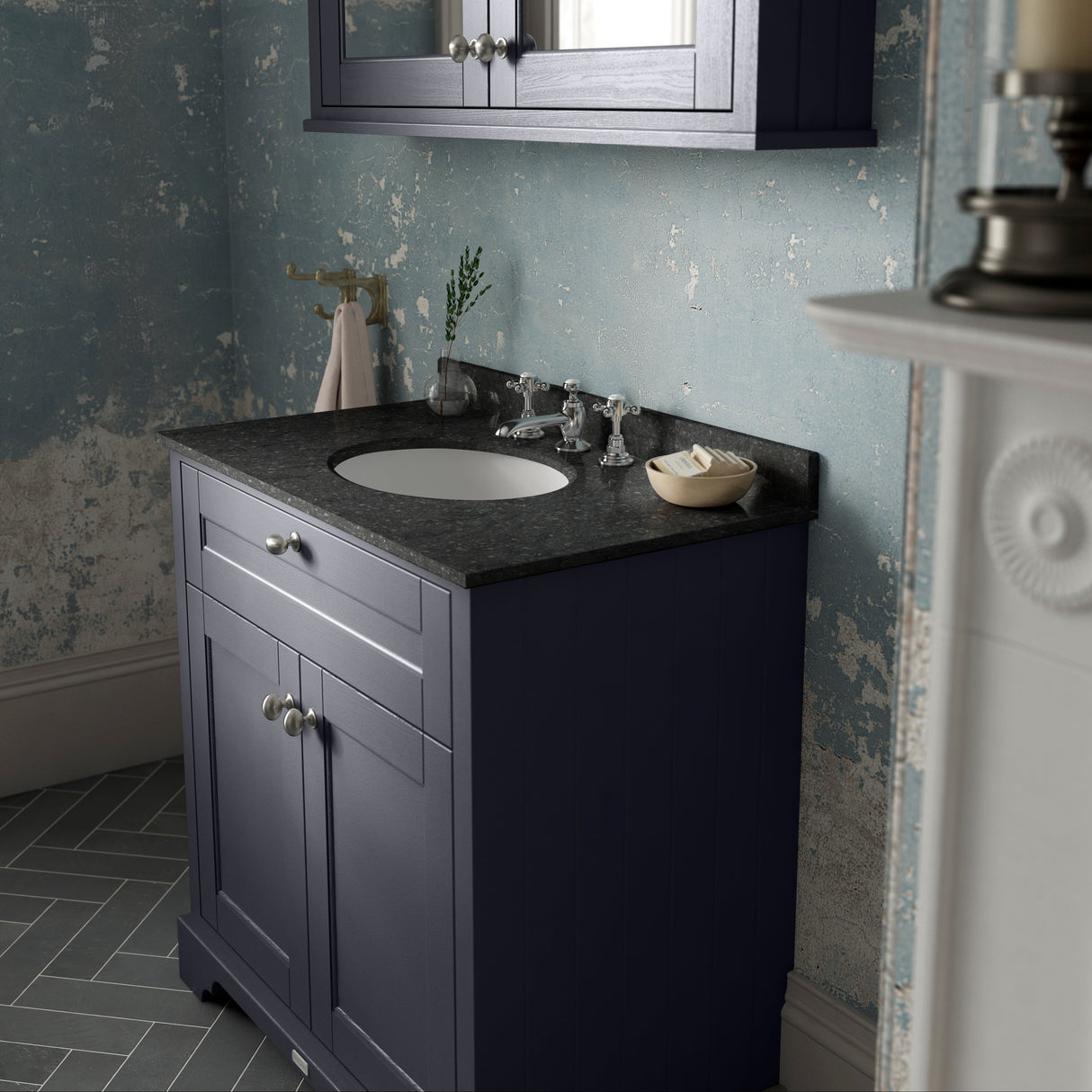 Old London 800mm Freestanding Vanity Unit & Basin, Round Bowl, 2 Door Twilight Blue LOF330 LS