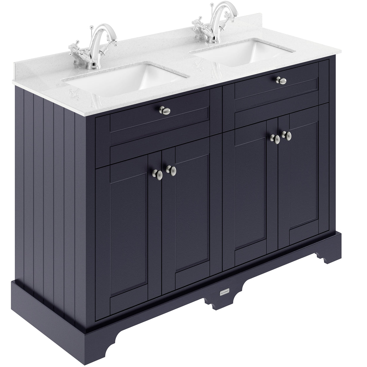 Old London 1200mm Freestanding Vanity Unit & Basin, White Marble Top, Square Bowl, 4 Door Twilight Blue LOF364S