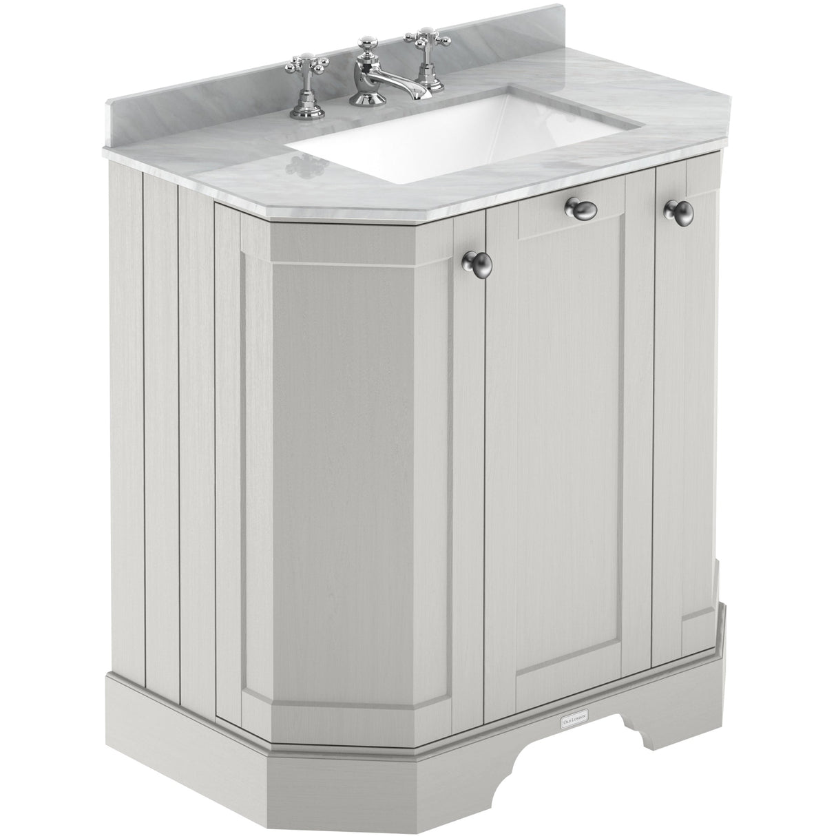 Old London 750mm Angled Freestanding Vanity Unit & Basin, Square Bowl, 3 Door Timeless Sand LOF413