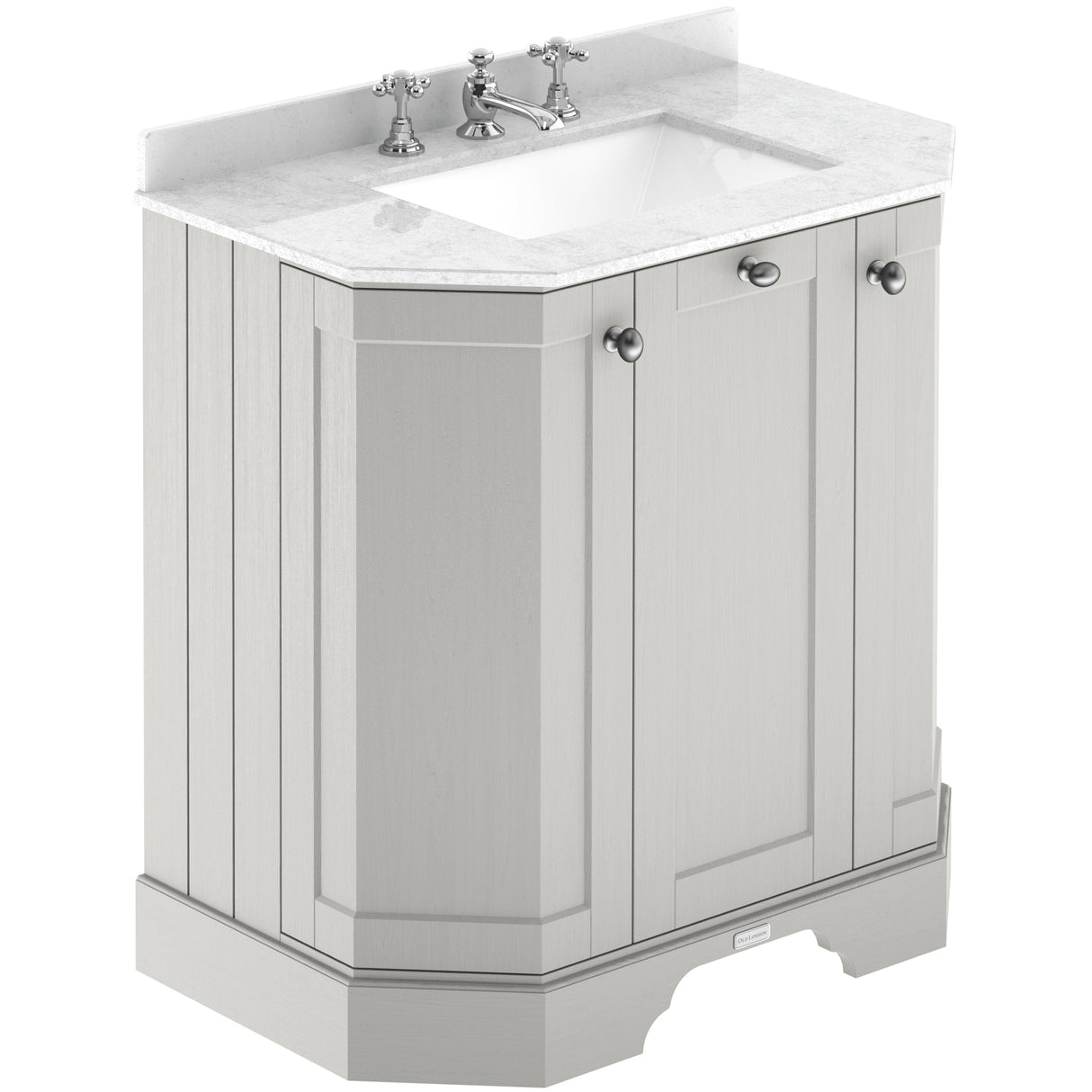 Old London 750mm Angled Freestanding Vanity Unit & Basin, Square Bowl, 3 Door Timeless Sand LOF414