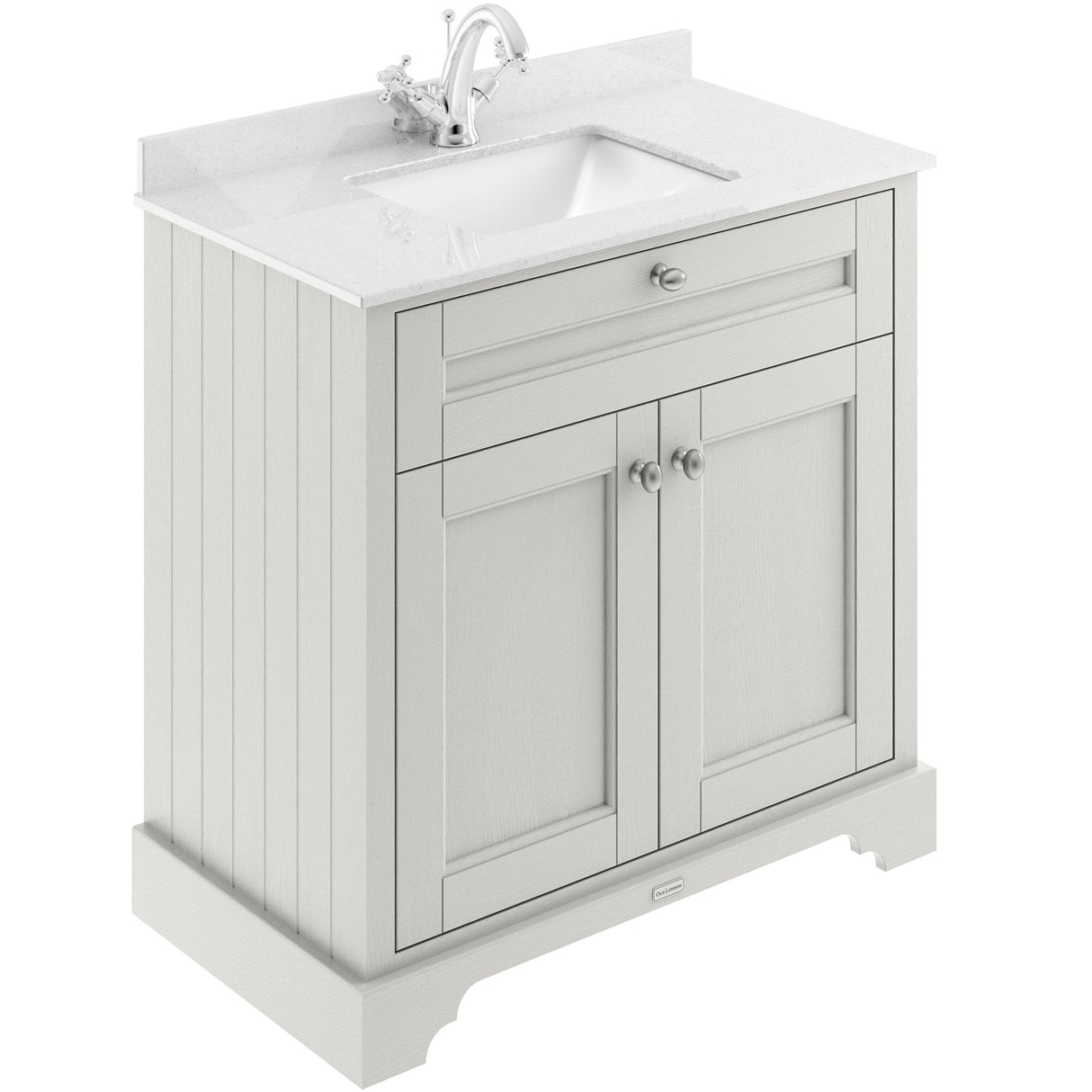 Old London 800mm Freestanding Vanity Unit & Basin, White Marble Top, Square Bowl, 2 Door Timeless Sand LOF428S
