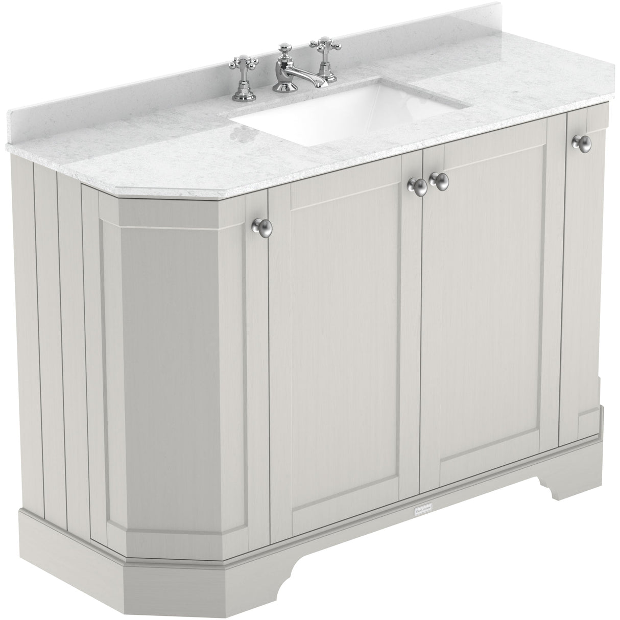 Old London 1200mm Angled Freestanding Vanity Unit & Basin, Square Bowl, 4 Door Timeless Sand LOF458