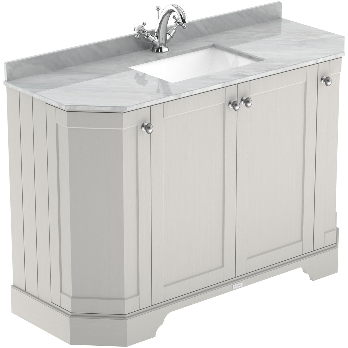 Old London 1200mm Angled Freestanding Vanity Unit & Basin, Square Bowl, 4 Door Timeless Sand LOF460