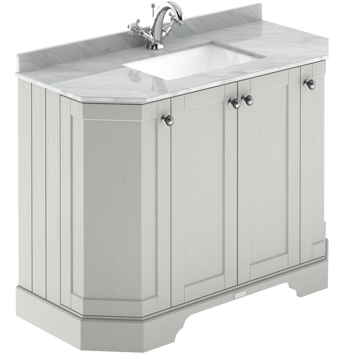 Old London 1000mm Angled Freestanding Vanity Unit & Basin, Square Bowl, 4 Door Timeless Sand LOF484