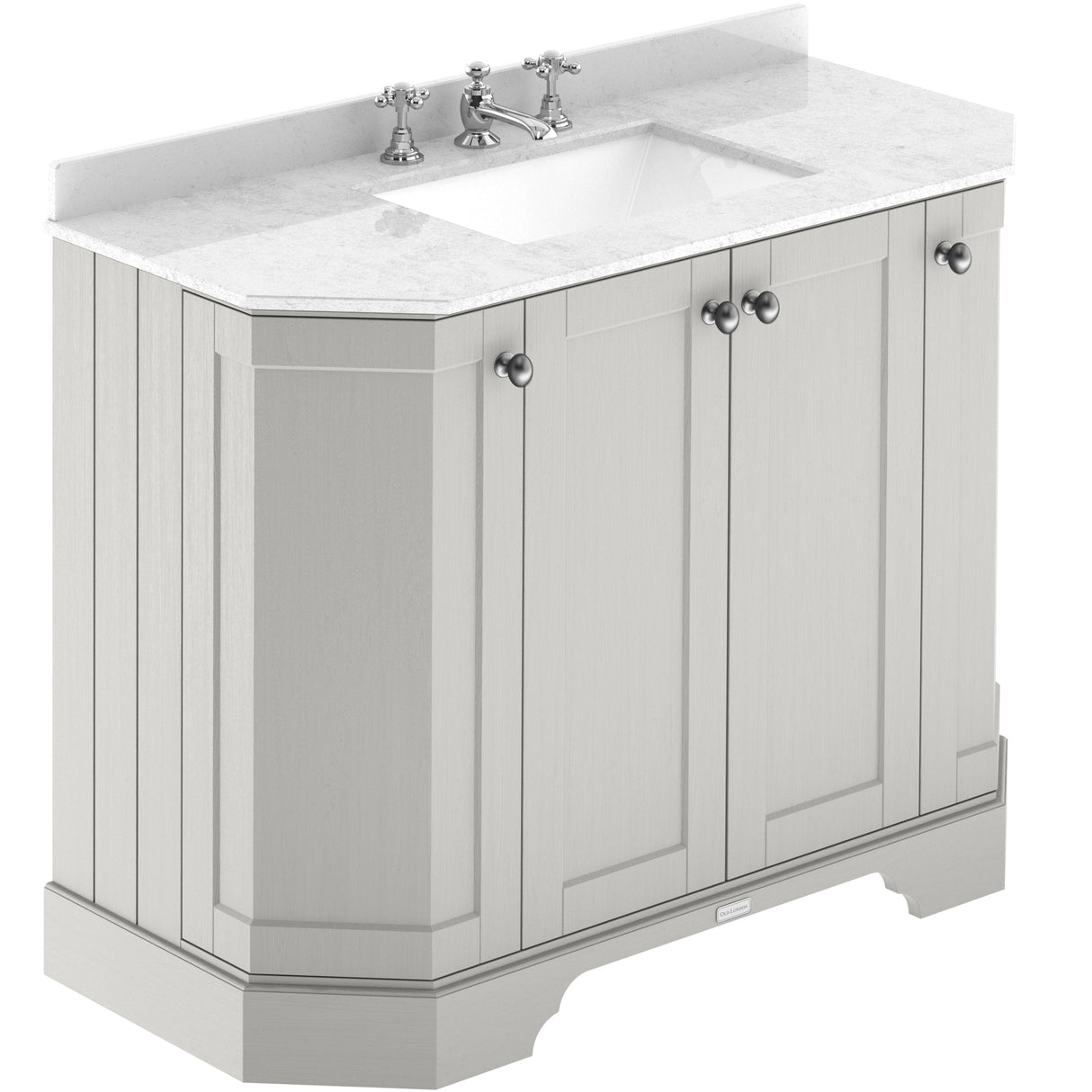 Old London 1000mm Angled Freestanding Vanity Unit & Basin, Square Bowl, 4 Door Timeless Sand LOF486