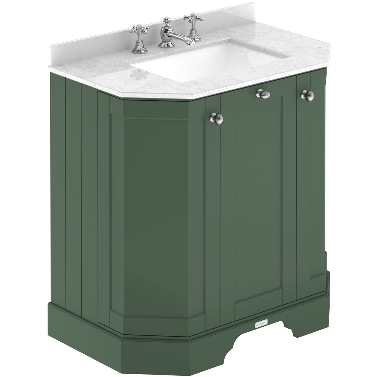 Old London 750mm Angled Freestanding Vanity Unit & Basin, Square Bowl, 3 Door Hunter Green LOF814