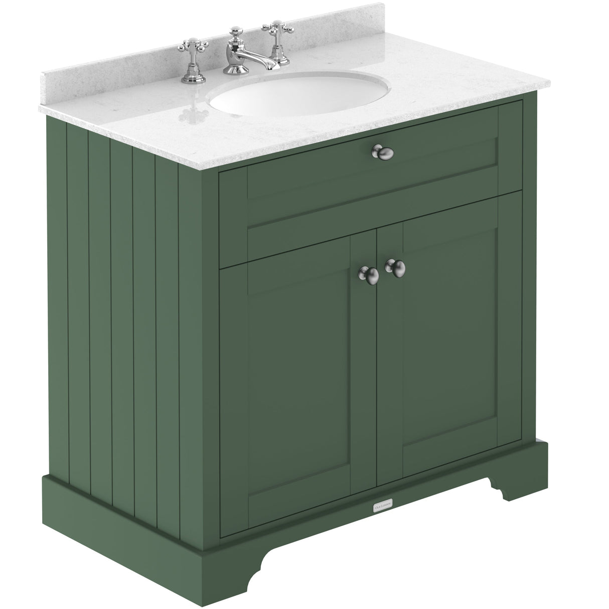 Old London 800mm Freestanding Vanity Unit & Basin, Round Bowl, 2 Door Hunter Green LOF831