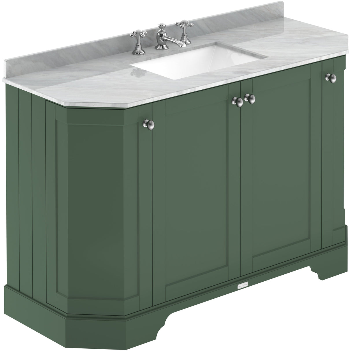 Old London 1200mm Angled Freestanding Vanity Unit & Basin, Square Bowl, 4 Door Hunter Green LOF857