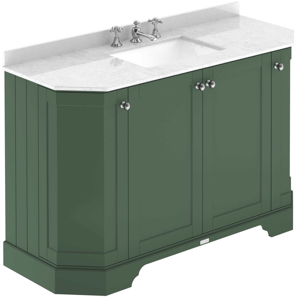 Old London 1200mm Angled Freestanding Vanity Unit & Basin, Square Bowl, 4 Door Hunter Green LOF858