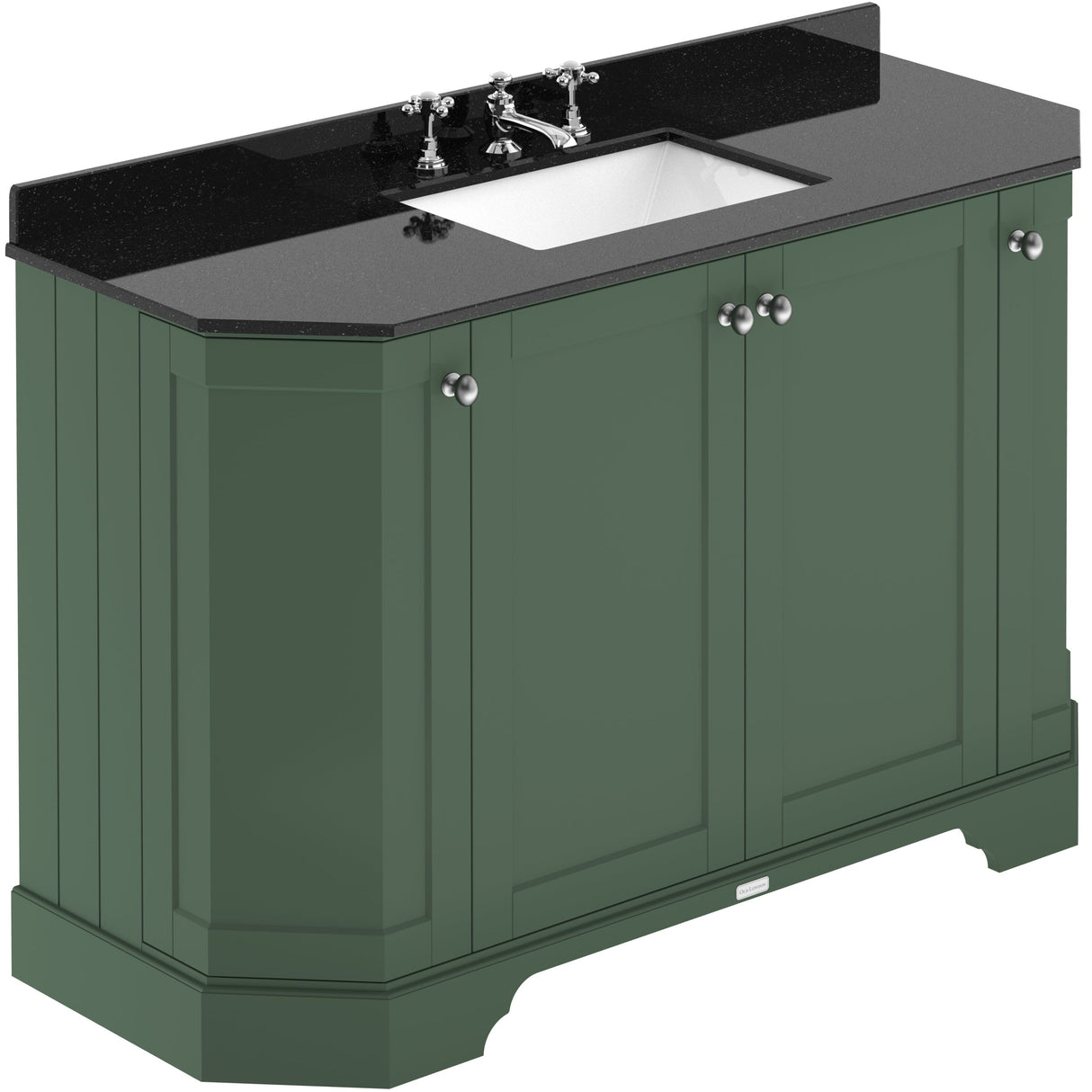Old London 1200mm Angled Freestanding Vanity Unit & Basin, Square Bowl, 4 Door Hunter Green LOF859