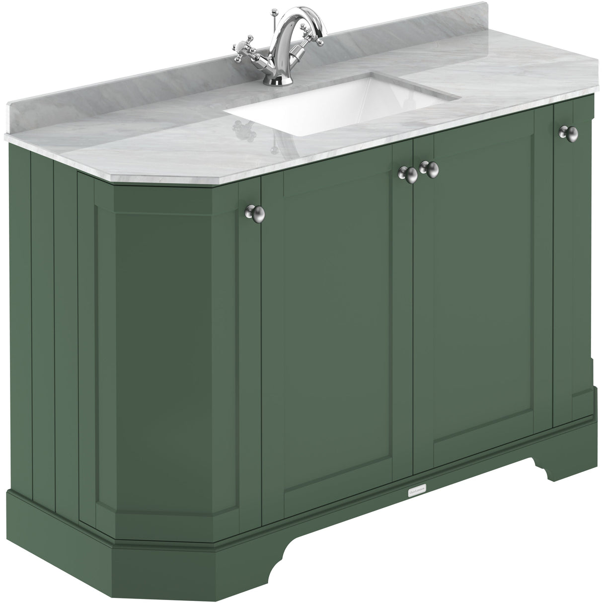 Old London 1200mm Angled Freestanding Vanity Unit & Basin, Square Bowl, 4 Door Hunter Green LOF860
